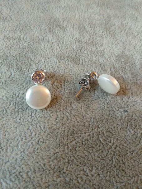 Pendientes Plata de Ley 3 con perla y circonita presión Nuevos (106) - Imagen 4