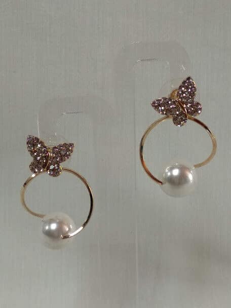 Pendientes mujer fantasía mariposa y aro con perla Cierre presión Nuevos (104) - Imagen 5