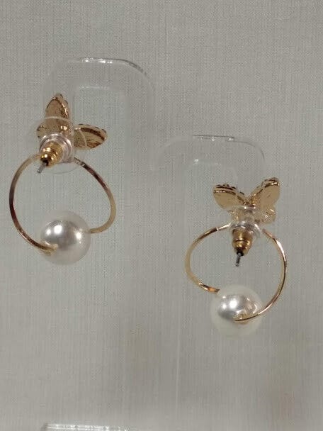 Pendientes mujer fantasía mariposa y aro con perla Cierre presión Nuevos (104) - Imagen 6
