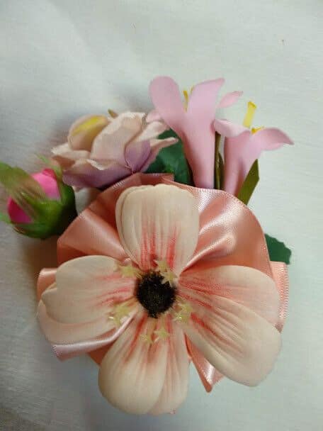Tocado broche mujer flores tela combinando colores rosa,salmón y beige Nuevo - Imagen 4