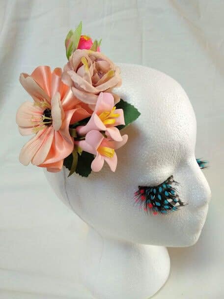 Tocado broche mujer flores tela combinando colores rosa,salmón y beige Nuevo