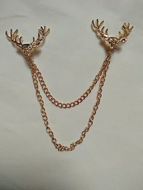Broche bisuteria doble ciervos y cadenas con pin .Nuevo