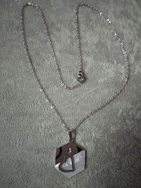 Collar gargantilla y pendientes acero con colgante corazon Nuevos (106)