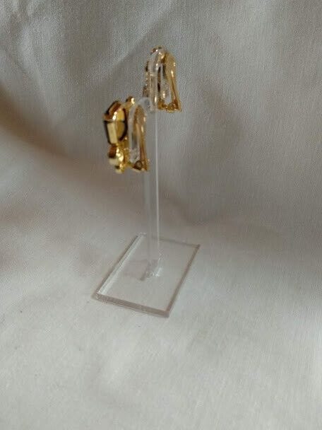 Pendientes bisutería dorados cristales blancos y negros cierre de clip(106) - Imagen 5