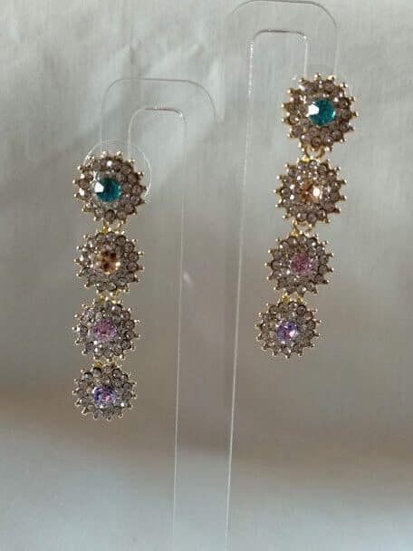 Pendientes mujer fantasía cristal 4 flores cierre de presión Nuevos (106)