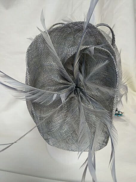 Tocado diadema para ceremonia mujer combinado rafia y plumas color  gris - Imagen 3