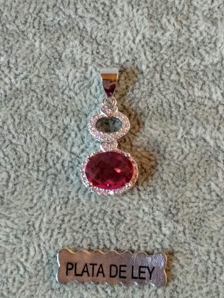 Colgante ovalado piedra rosa tallada Plata de Ley rodiada 925 Nuevo (106) - Imagen 3