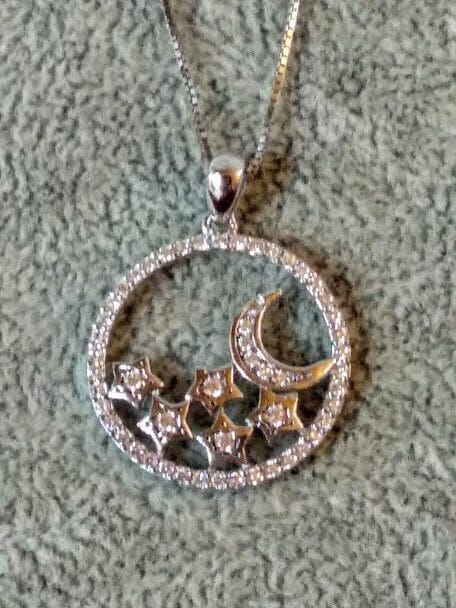 Collar con colgante redondo luna y estrellas Plata de Ley Rodiada Nuevos (106) - Imagen 3