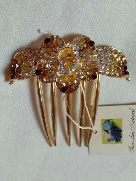 Peineta mujer dorada flor cuajada de similes en tonos de blanco a marron  Nueva