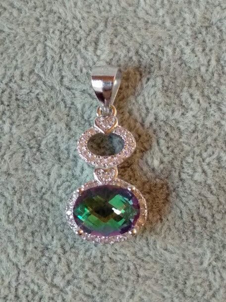 Colgante ovalado con amatista tallada Plata de Ley rodiada 925 Nuevo (106)