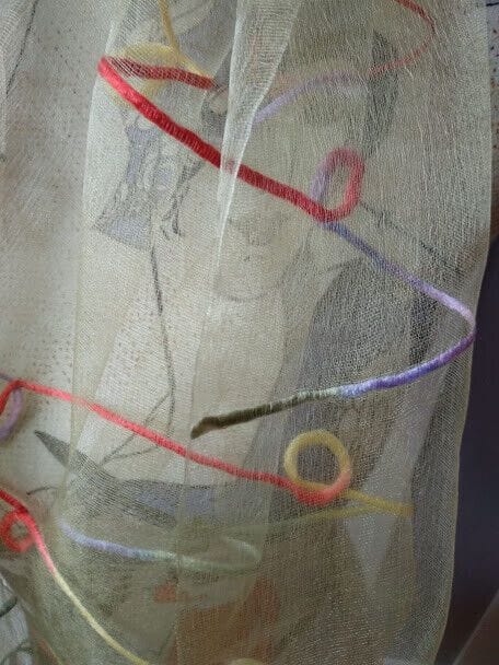 Fular 35% seda y 65% lino muy original fondo color amarillo (134) - Imagen 3