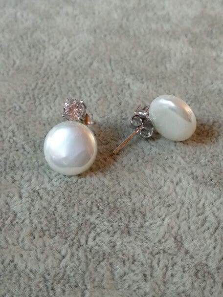 Pendientes Plata de Ley 3 con circonita y perla presión Nuevos (106) - Imagen 4