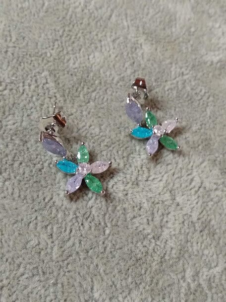 Pendientes bisuteria rodiada largos piedras color Presión Nuevos (106)