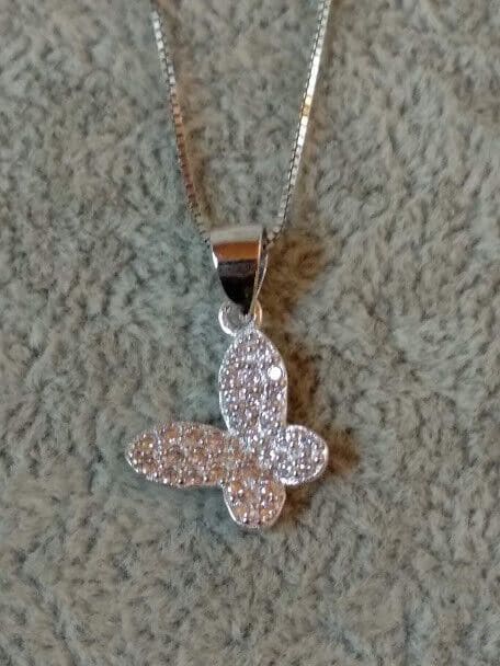 Pendientes y gargantilla Plata de Ley Rodiada mariposas presión Nuevos (106) - Imagen 3