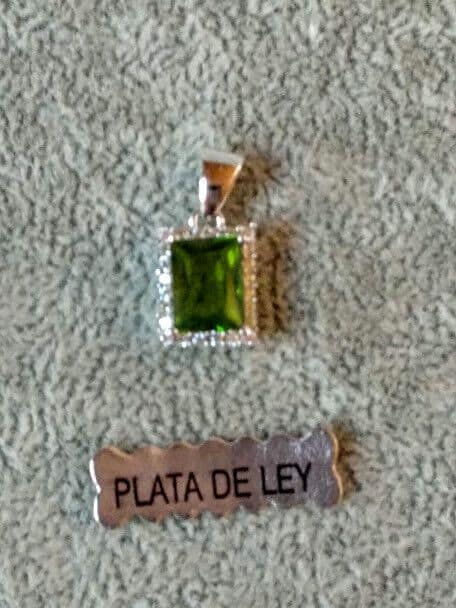 Colgante rectangular piedra verde tallada Plata de Ley rodiada 925 Nuevo (106) - Imagen 3