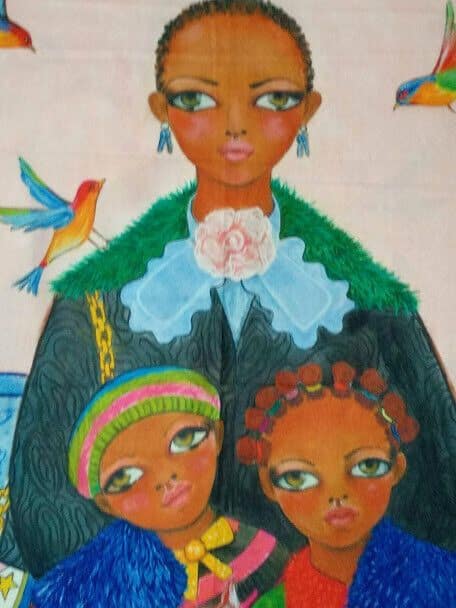 Pasmina Cashmere estampado madre con 2 niños  Nuevo con etiquetas (105) - Imagen 3