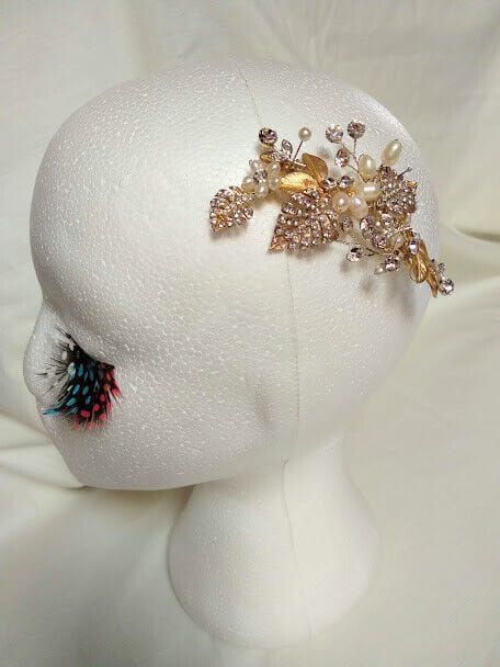 Tocado aderezo mujer ceremonia dorado perlas y símiles Nuevo - Imagen 4
