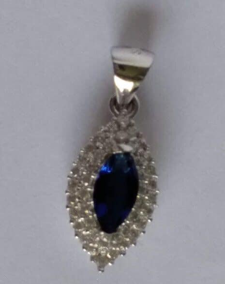 Colgante lagrima piedra azul y circonitas en Plata de Ley rodiada 925 Nuevo