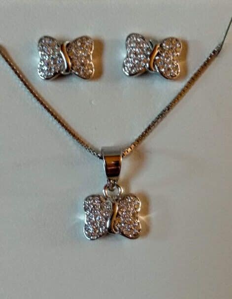 Pendientes y gargantilla Lacito Plata de Ley Rodiada presión Nuevos (106)