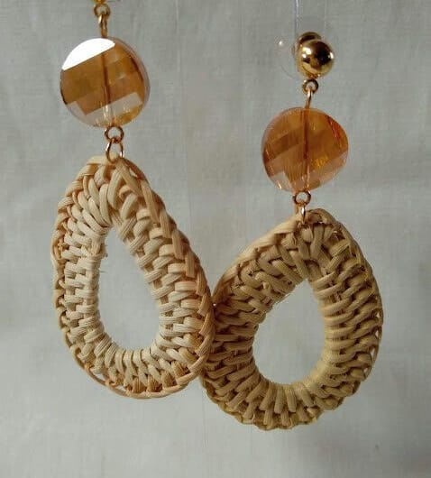 Pendientes de ratan tejido largo mujer modelo cristal nuevo con etiquetas