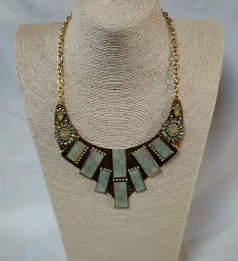 Collar gargantilla  étnico mujer dorado envejecido y esmalte Nuevo (104)