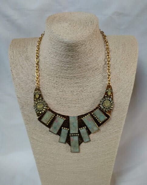 Collar gargantilla  étnico mujer dorado envejecido y esmalte Nuevo (104)