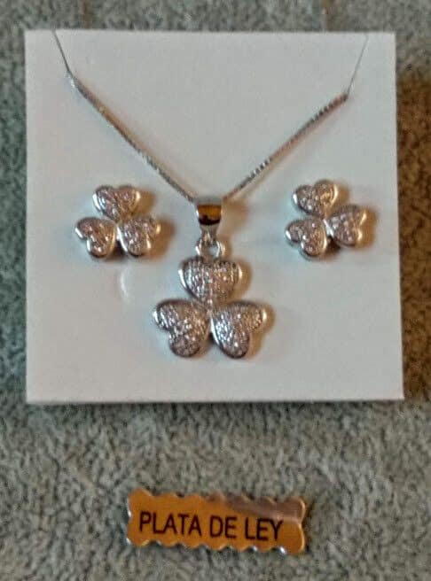 Pendientes y gargantilla Plata de Ley Rodiada Trebol presión Nuevos (106) - Imagen 3