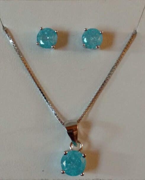 Pendientes y gargantilla con zafiro claro Plata de Ley presión Nuevos (106)