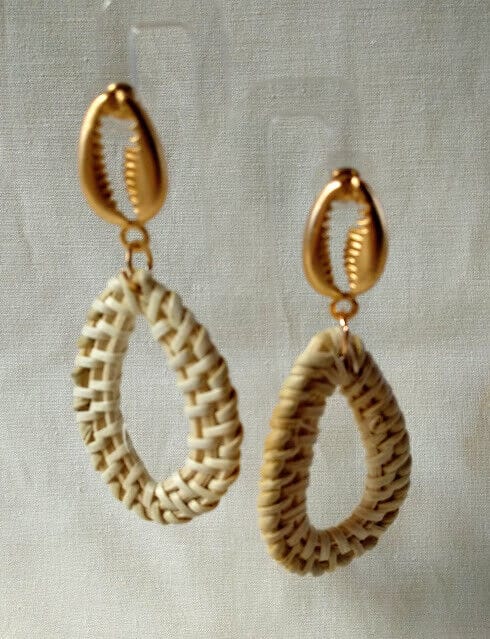 Pendientes de ratan tejido largo mujer modelo ovalado nuevo con etiquetas