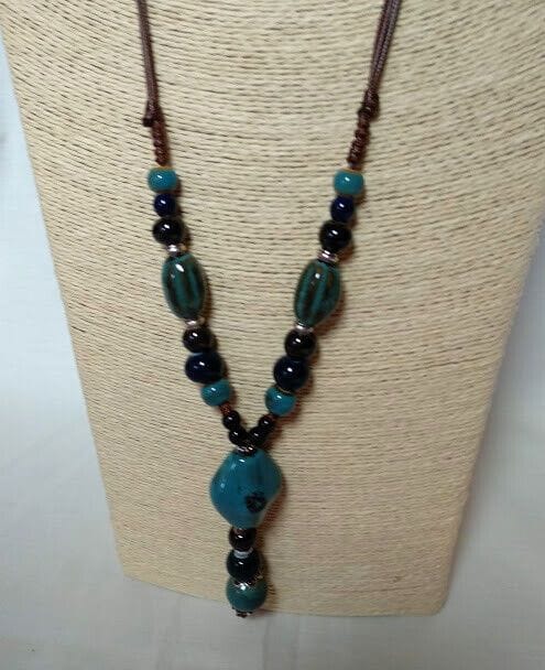 Collar étnico mujer combinado de cuentas de ceramica  color azul Nuevo - Imagen 3