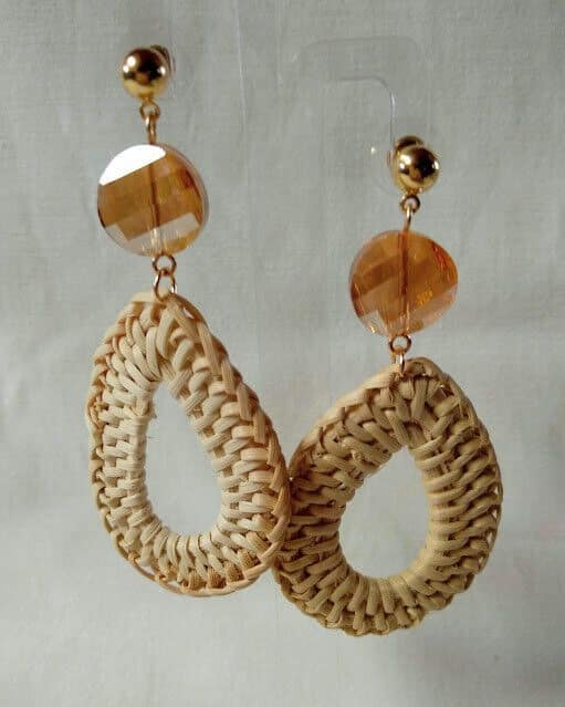 Pendientes de ratan tejido largo mujer modelo cristal nuevo con etiquetas - Imagen 3