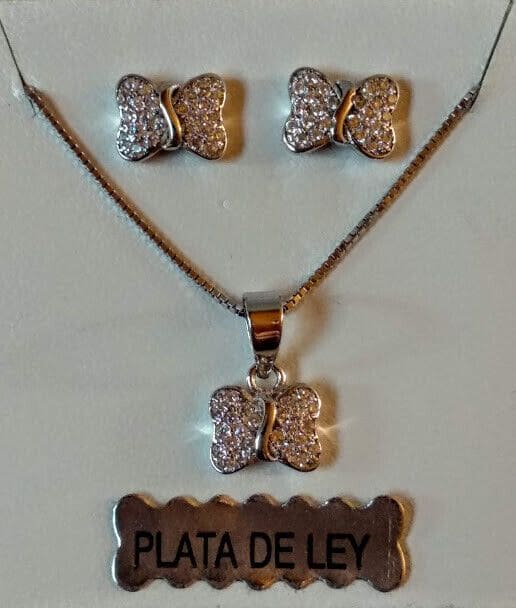 Pendientes y gargantilla Lacito Plata de Ley Rodiada presión Nuevos (106) - Imagen 3