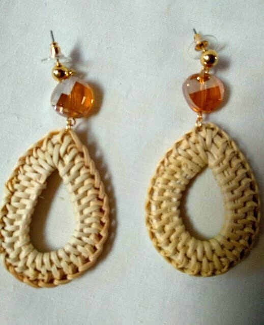 Pendientes de ratan tejido largo mujer modelo cristal nuevo con etiquetas - Imagen 4