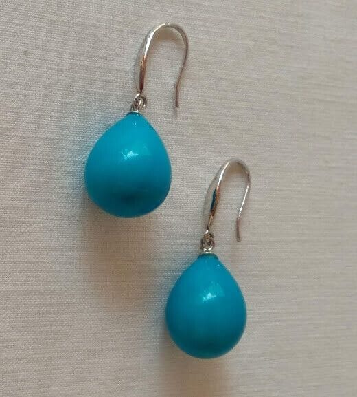 Pendientes Plata de Ley color con colgante turquesa y gancho hippie Nuevos - Imagen 3