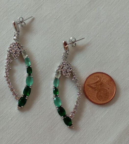 Pendientes Plata de Ley rodiada piedras verdes y blancas Presión Nuevos - Imagen 5