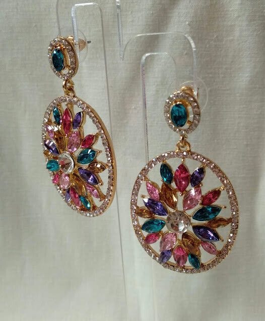 Pendientes bisuteria dorados con cristales multicolor presion nuevo con etiqueta - Imagen 3