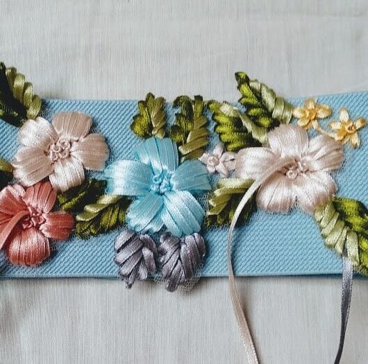 Cinturón mujer elástico boho con bordados raso color azul Nuevo