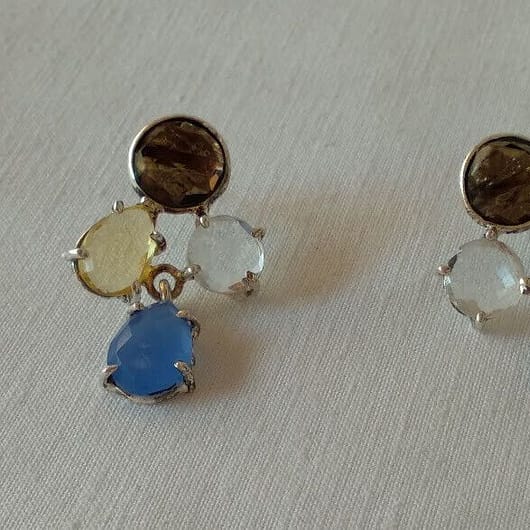 Pendientes Plata de Ley  con ágatas de colores Presión  Nuevos