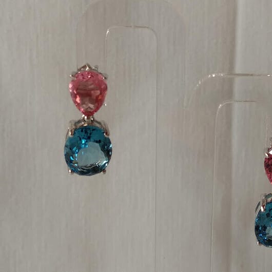 Pendientes Plata de Ley rodiada largos color rosa y azul Presión Nuevos