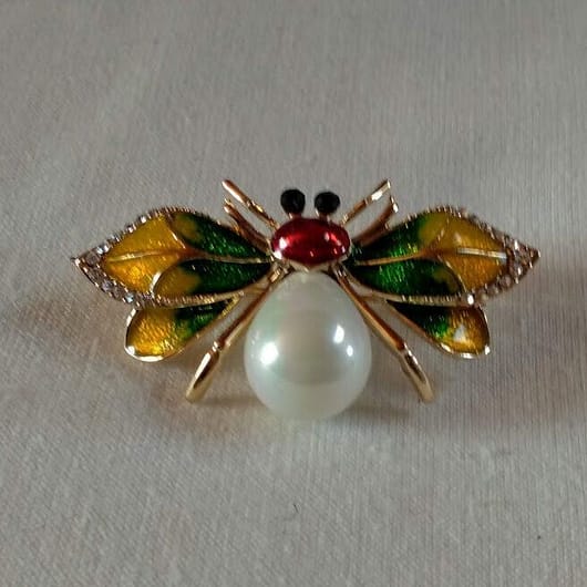 Broche bisuteria  vintage con perla y esmalte .Nuevo (106)