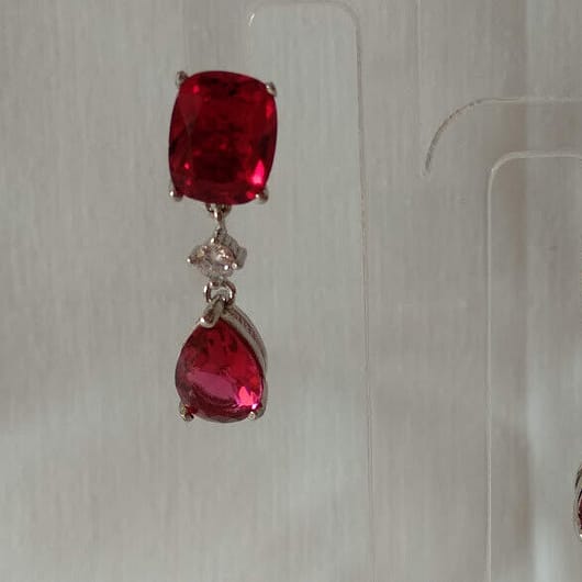 Pendientes Plata de Ley rodiada largos color rojo Presión Nuevos