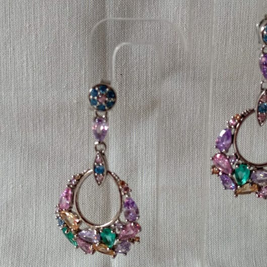 Pendientes Plata de Ley rodiada largos piedras Presión Nuevos