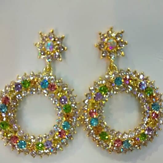 Pendientes largos de cristal multicolor mujer elegantes boda