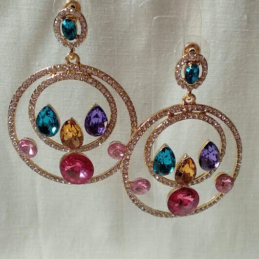Pendientes bisuteria dorados con cristales multicolor circulo nuevo con etiqueta