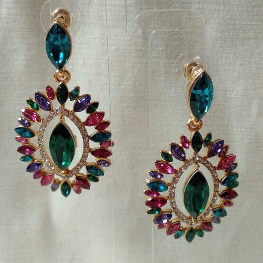 Pendientes bisuteria dorados con cristales multicolor rombo nuevo con etiqueta