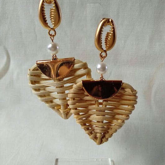 Pendientes de ratan tejido largo mujer modelo corazon nuevo con etiquetas