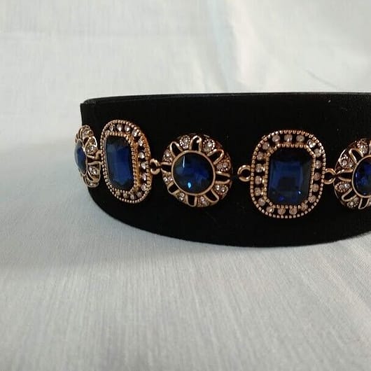 Diadema mujer en satén con apliques de pedrería color azul (104) Nuevo