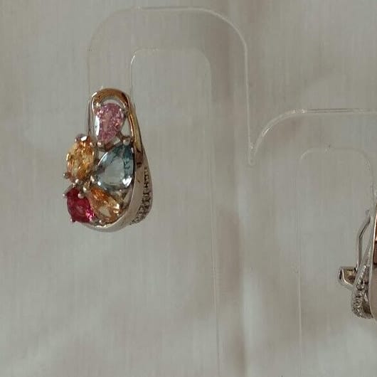 Pendientes Plata de Ley con piedras multicolor Omega Nuevos