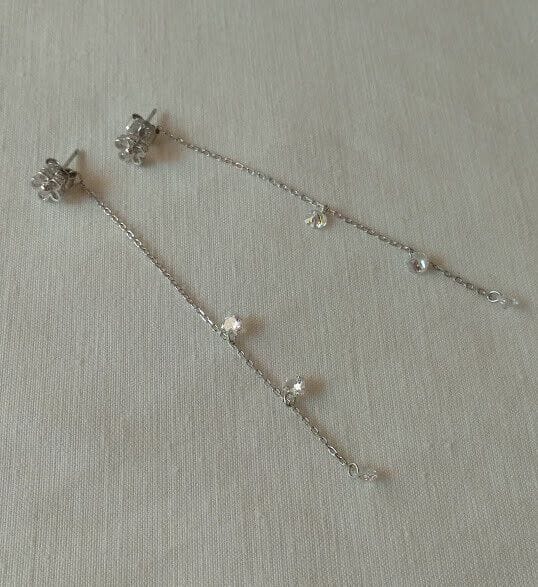 Pendientes  Plata de Ley largos con circonitas presión Nuevos - Imagen 3