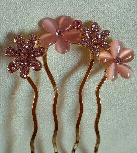 Peineta mujer ceremonia dorada flores color rosa Nueva - Imagen 3